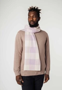 Jacquard Rippstrick Schal ASMEE -Stoff Punkt Verkaufsgeschäft Asmee Jacquard Knit Scarf lilac cream checked Men 01