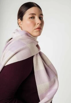 Jacquard Rippstrick Schal ASMEE -Stoff Punkt Verkaufsgeschäft Asmee Jacquard Rippstrick Schal lilac cream karo 03