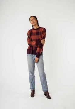 Damen Jacquard Strickpullover FAIZA -Stoff Punkt Verkaufsgeschäft Faiza Jacquard Knit Sweater raisin mahogamy blend check 05