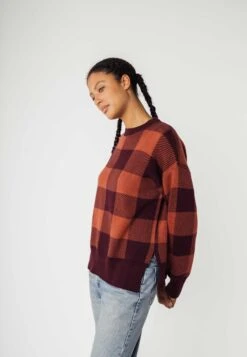 Damen Jacquard Strickpullover FAIZA -Stoff Punkt Verkaufsgeschäft Faiza Jacquard Knit Sweater raisin mahogamy blend check 07