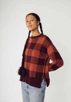 Damen Jacquard Strickpullover FAIZA -Stoff Punkt Verkaufsgeschäft Faiza Jacquard Knit Sweater raisin mahogamy blend check 08