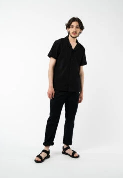 Hemd Kurzärmlig Mit Bowling-Kragen MOHAN -Stoff Punkt Verkaufsgeschäft Mohan Shirt black 04