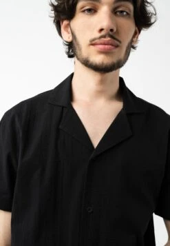Hemd Kurzärmlig Mit Bowling-Kragen MOHAN -Stoff Punkt Verkaufsgeschäft Mohan Shirt black 05