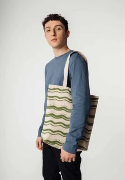 Bedruckte Totebag PUNAM -Stoff Punkt Verkaufsgeschäft Punam bedruckte Totebag greige gru ne wellen Men 03