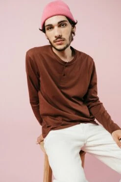 Henley Langarmshirt RAHUL -Stoff Punkt Verkaufsgeschäft Rahul HenleyLongsleeve mahogany 05