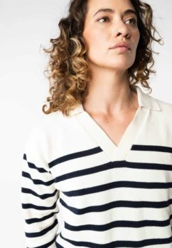 V-Neck Strickpullover VEDA -Stoff Punkt Verkaufsgeschäft Veda V Neck Knit Jumper navy cream 04